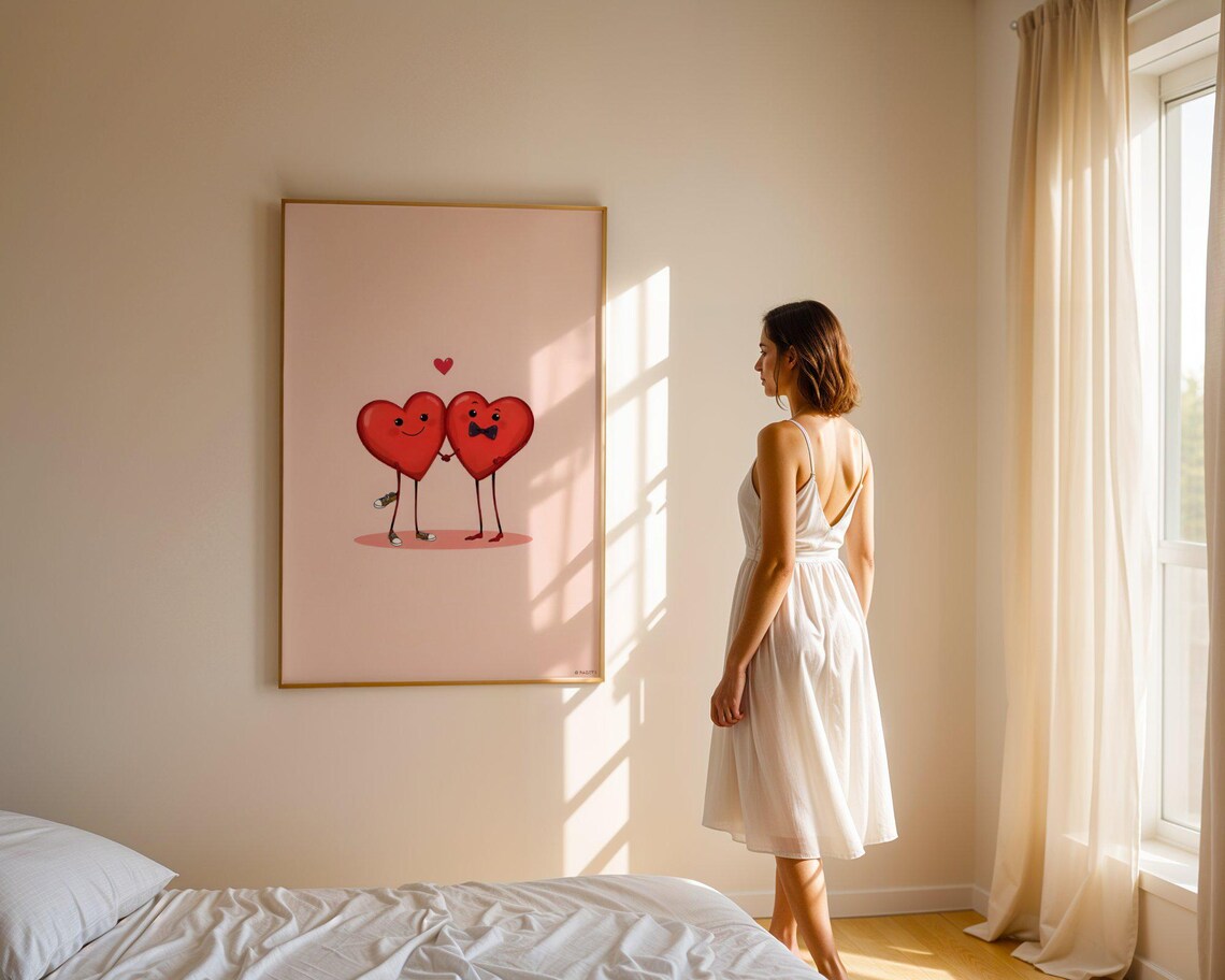 Cute Smiling Heart Couple in Love Romantic Illustration Art Poster - Image 4