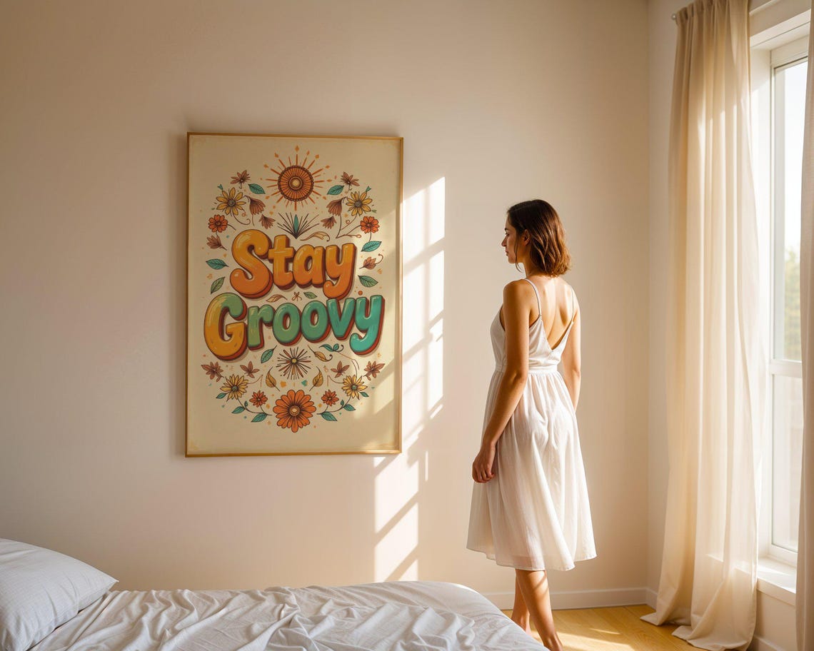 Stay Groovy Retro 70s Flower Power Bubble Letter Hippie Quote Poster - Image 5