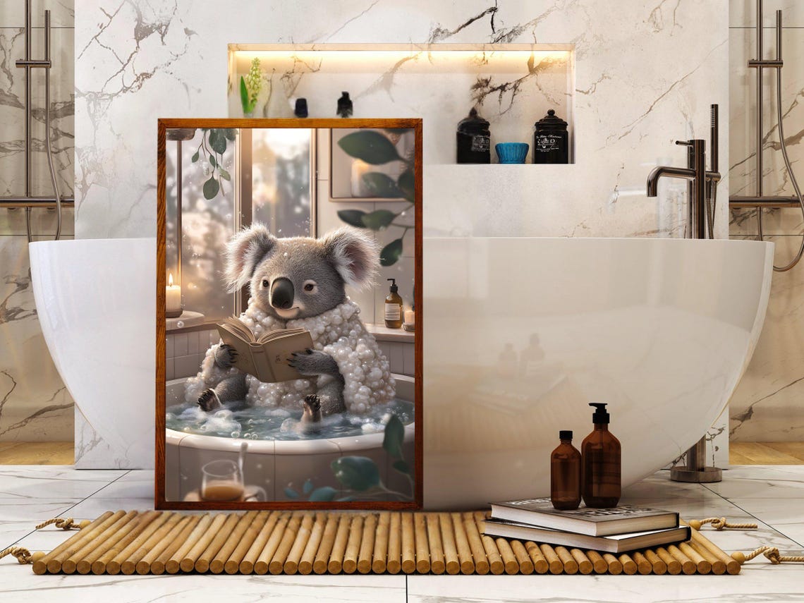 Koala Reading a Book While Relaxing in a Cozy Bubble Bath Poster - Image 5