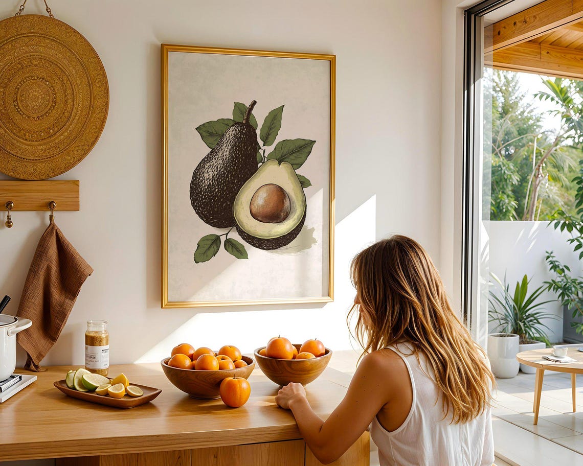 Vintage Avocado Botanical Illustration Rustic Kitchen Poster - Image 5