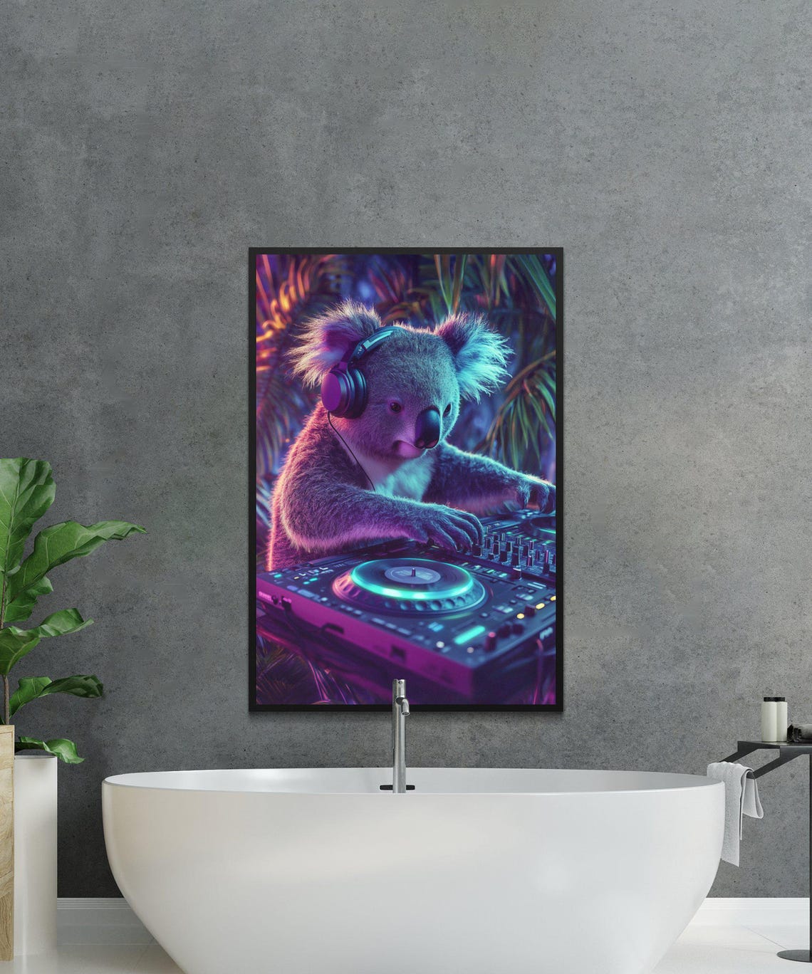 DJ Koala Spinning Records in Neon Colors Vibrant Music Room Wall Art - Image 3