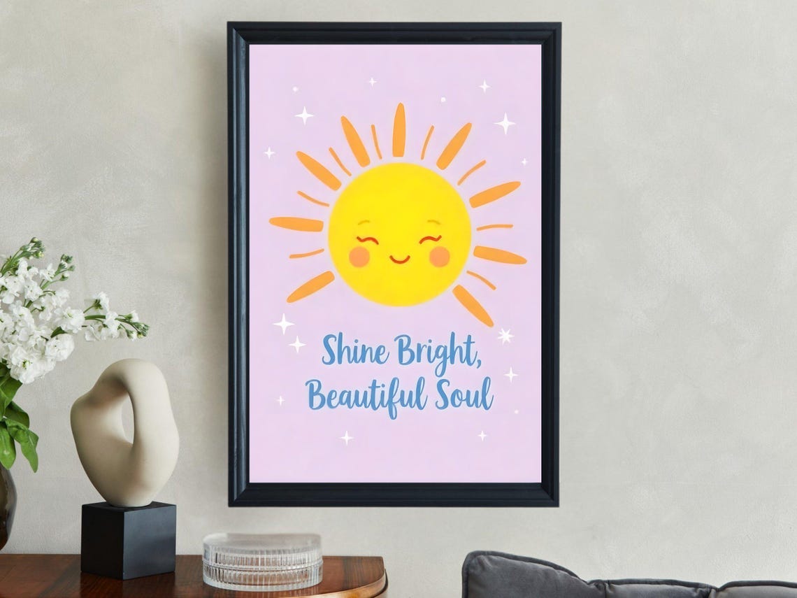 Shine Bright Beautiful Soul Smiling Sun Pink Kids Quote Poster