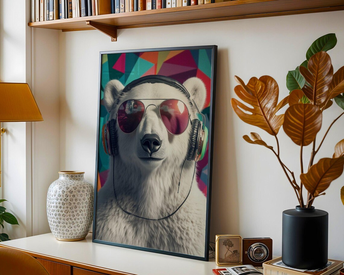 Polar Bear Wearing Headphones And Aviator Sunglasses Portrait Poster - Image 5