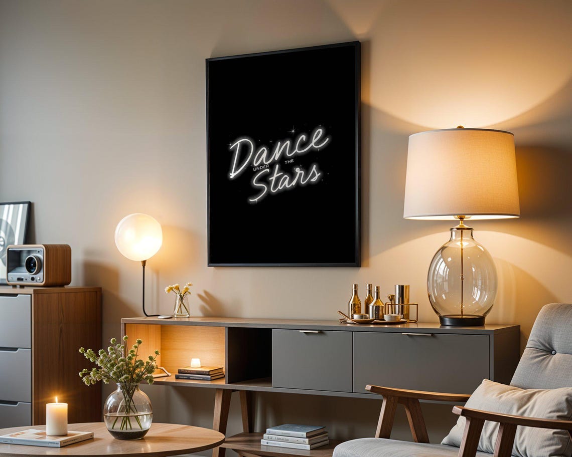 Dance Under The Stars Neon Script Glow Black Typography Poster - Image 3