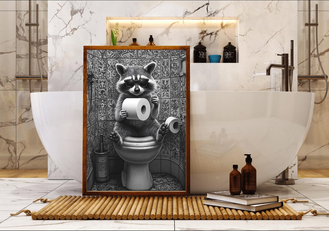 Raccoon Wearing Sunglasses On A Toilet Holding Toilet Paper Poster - Image 5