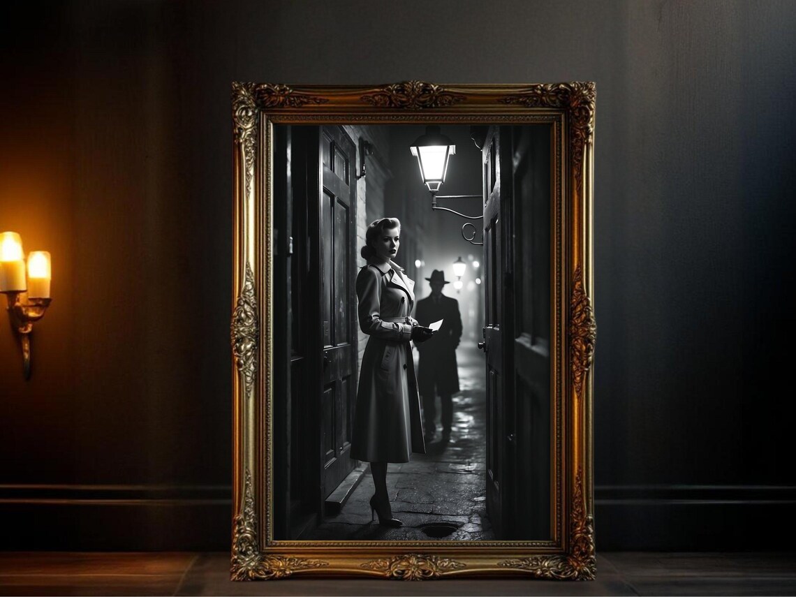 Noir Cinematic Alley Scene Detective Shadow Vintage Film Style Poster