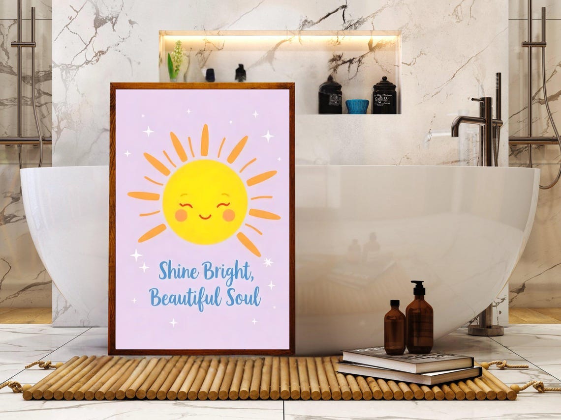 Shine Bright Beautiful Soul Smiling Sun Pink Kids Quote Poster - Image 2