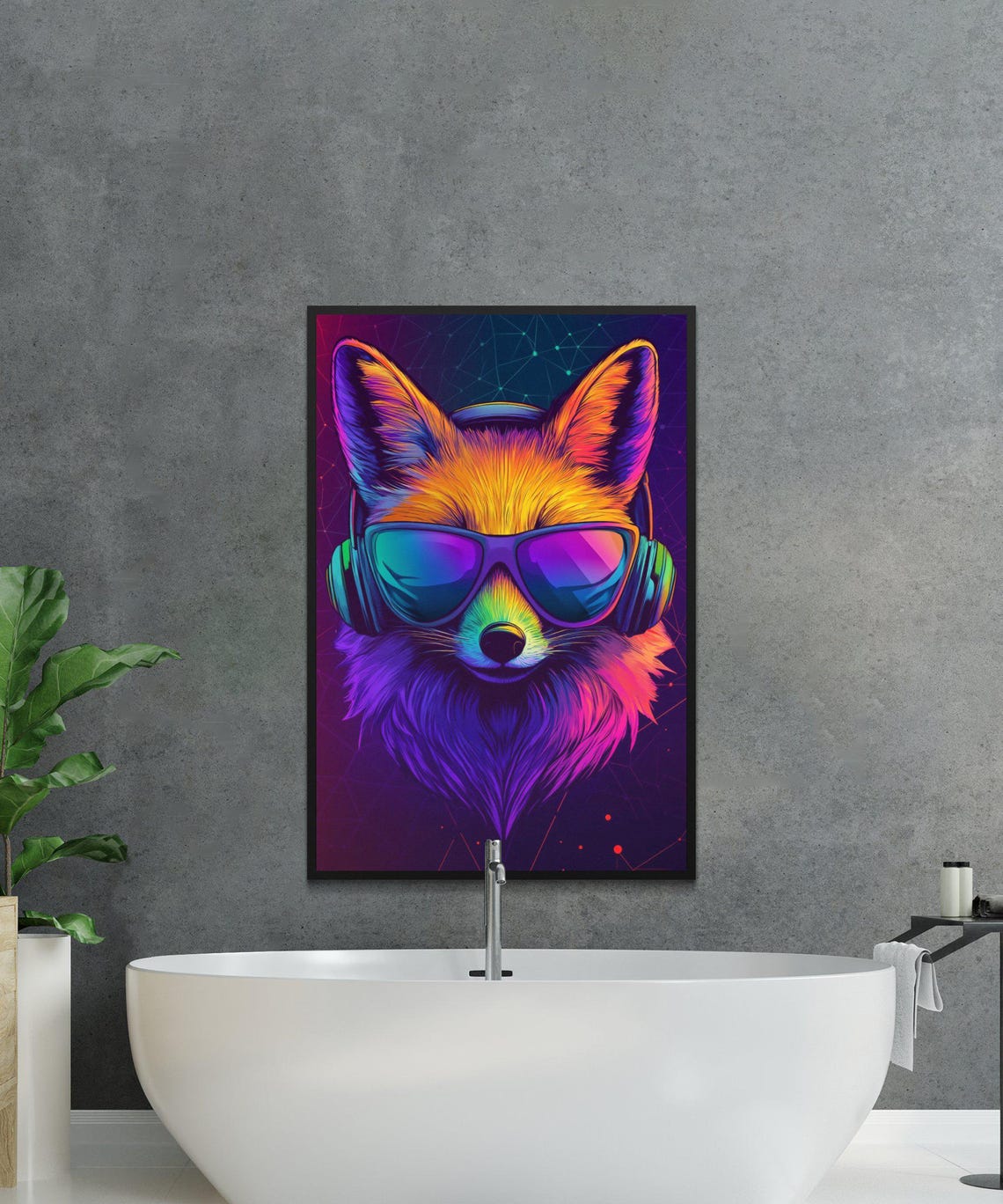 Neon Pop Art Fox with Headphones and Sunglasses Colorful Poster - Image 3