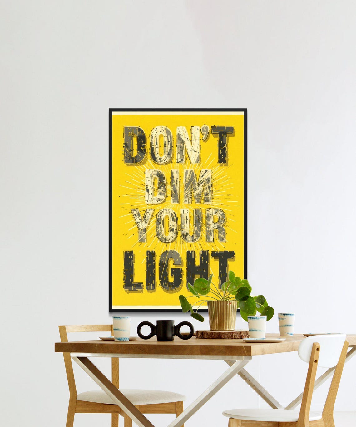 Don't Dim Your Light Bold Yellow Sunburst Typography Quote Poster - Image 2