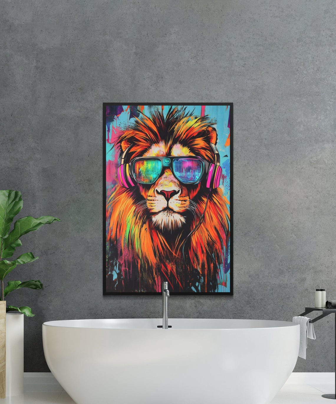 Colorful Pop Art Lion With Headphones And Reflective Sunglasses Poster - Image 4