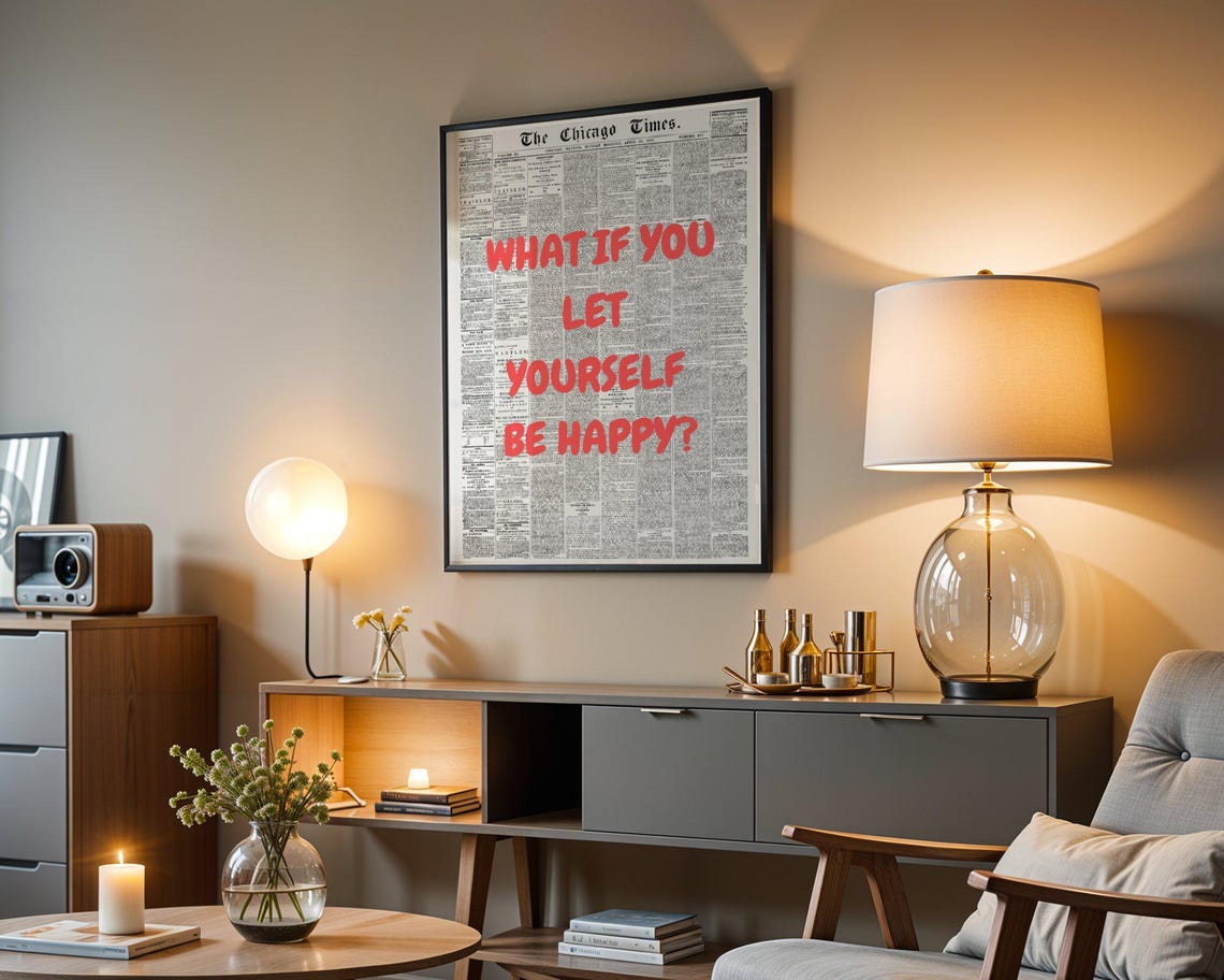 What If You Let Yourself Be Happy Red Typography Quote Poster - Image 3