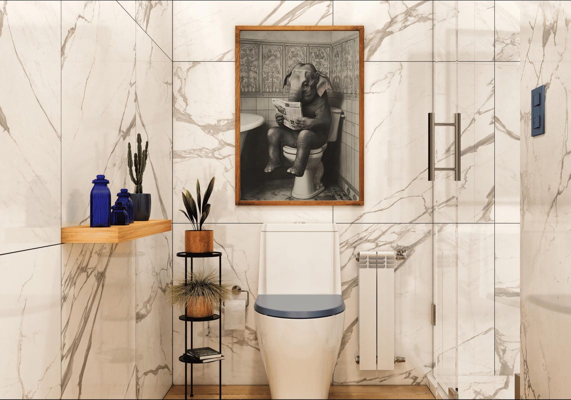 Elephant Reading the Newspaper While Sitting on the Toilet Poster - Image 4