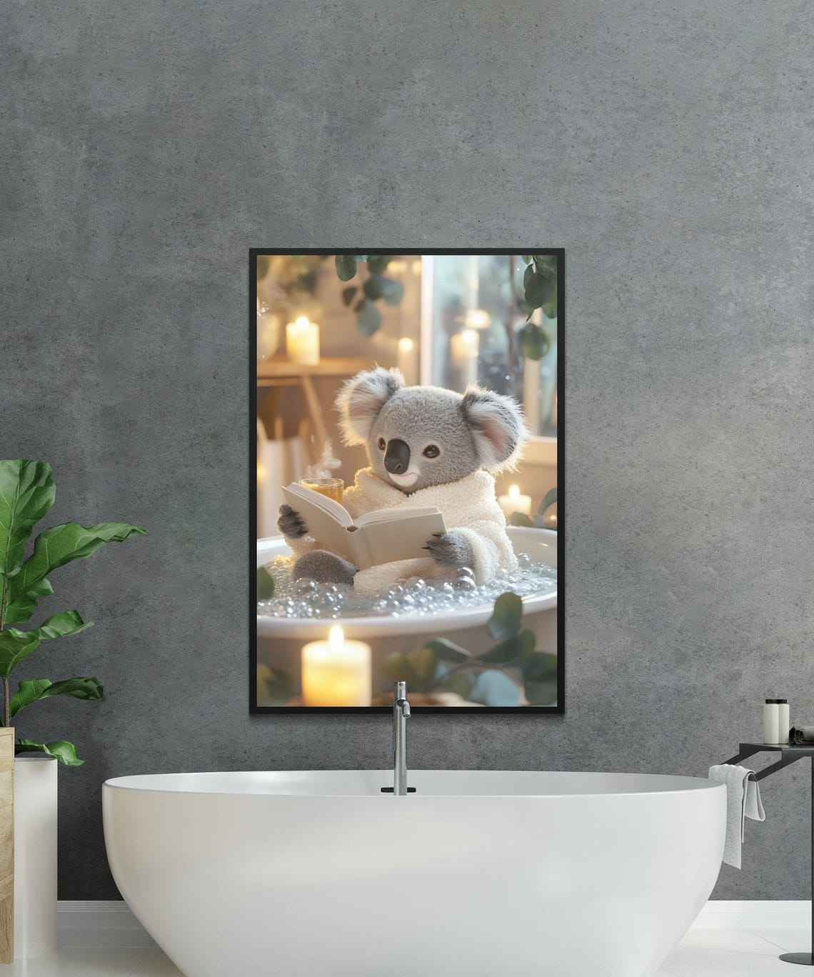 Koala in a Towel Reading a Book in a Warm Bubble Bath Poster - Image 2