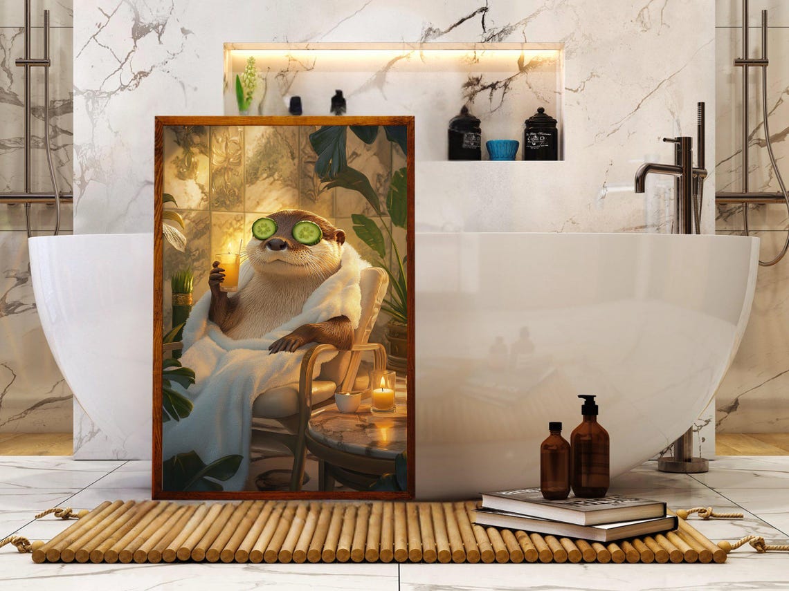 Otter Spa Day With Cucumber Eyes Candle and a Cool Cocktail Poster - Image 5