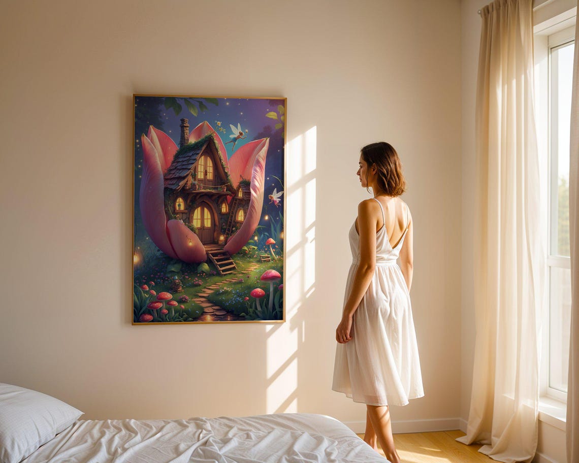 Fairy Cottage Blooming Flower House Magical Night Garden Poster - Image 4