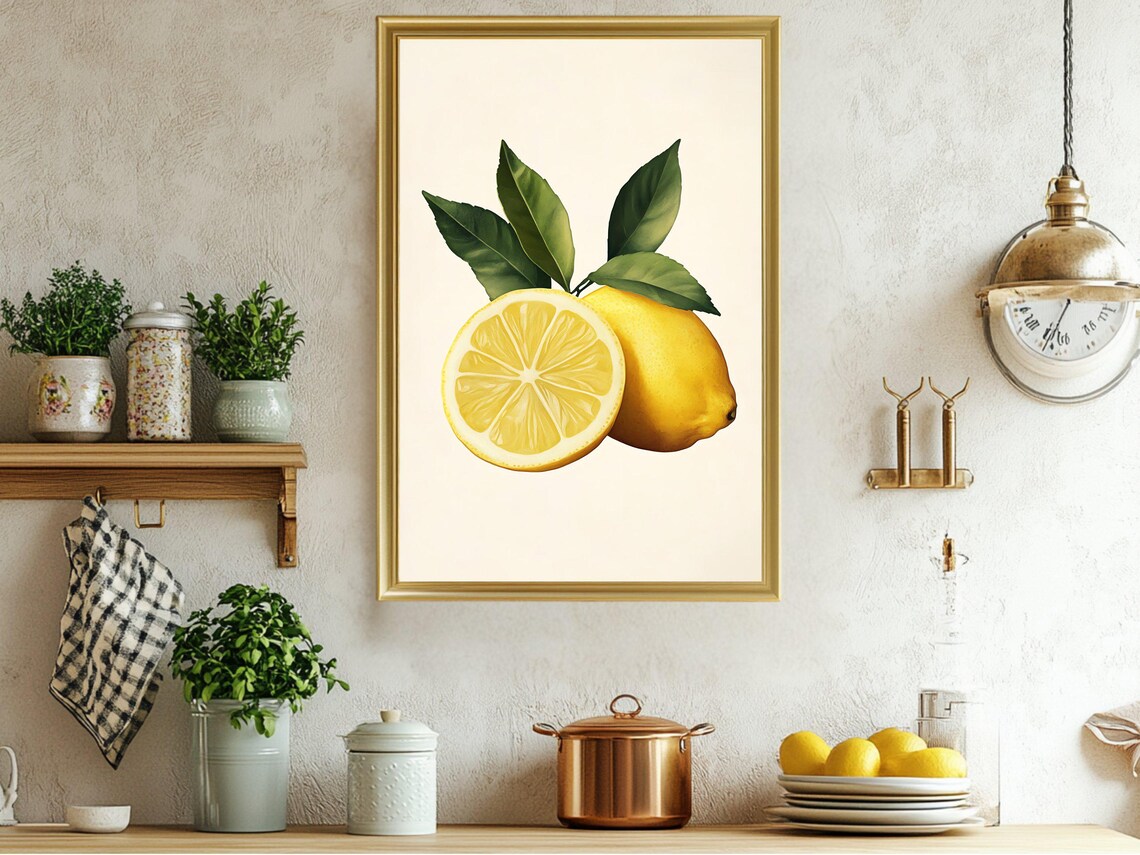 Lemon Wall Art Print Kitchen Decor Citrus Fruit Painting Yellow Lemon Art Modern Wall Art Minimalist Design Fresh Lemon Poster