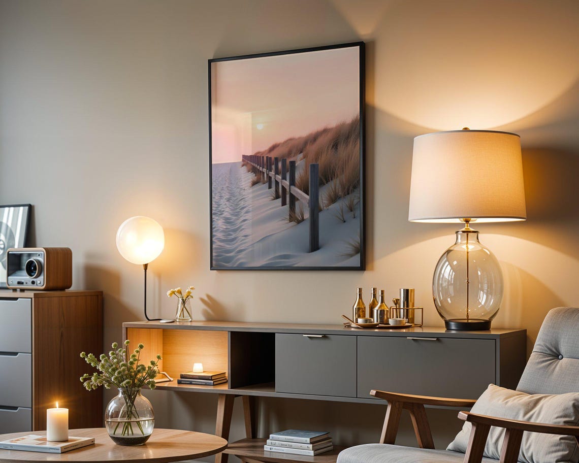 Sand Dune Fence With Grasses Under Soft Pastel Sunset Poster - Image 5