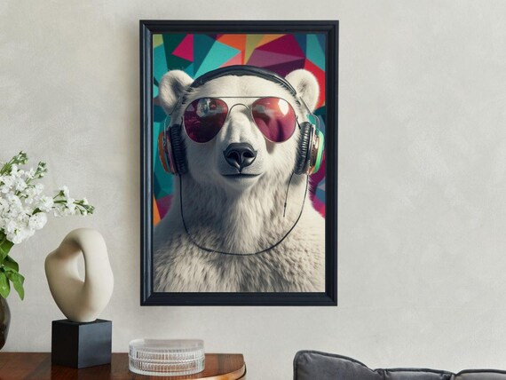 Polar Bear Wearing Headphones And Aviator Sunglasses Portrait Poster