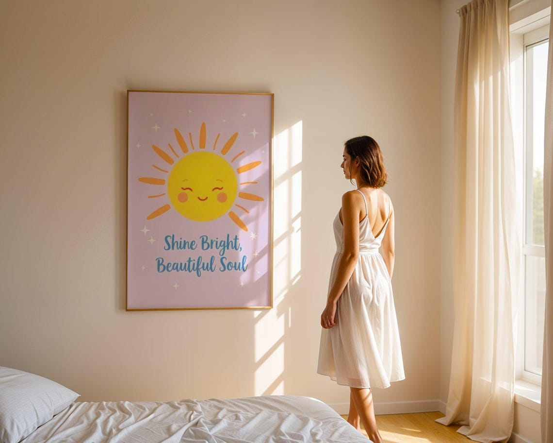 Shine Bright Beautiful Soul Smiling Sun Pink Kids Quote Poster - Image 4