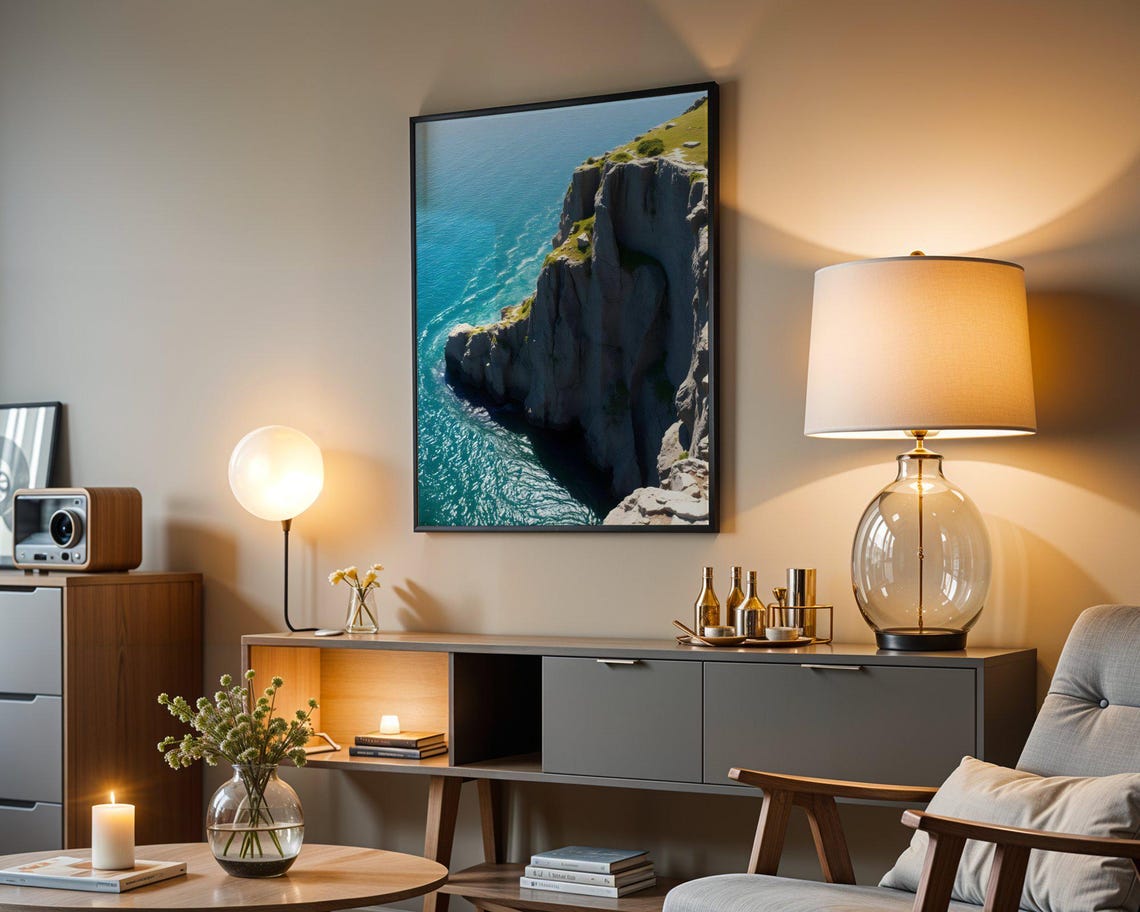 Dramatic Ocean Cliff Overlooking Turquoise Water Aerial Poster - Image 5