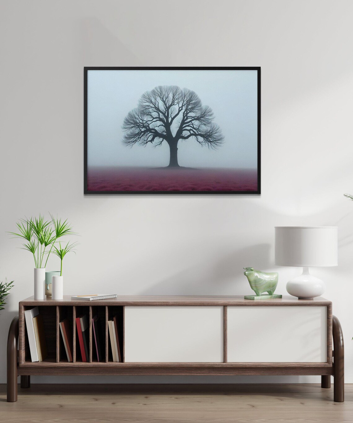 Tree Wall Art Print Misty Landscape Poster Nature Artwork Decor Minimalist Tree Illustration Foggy Field Scenery - Image 3
