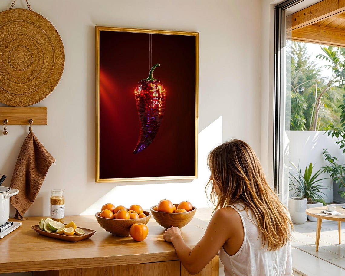 Disco Ball Red Chili Pepper Mirror Tile Modern Kitchen Wall Art - Image 5