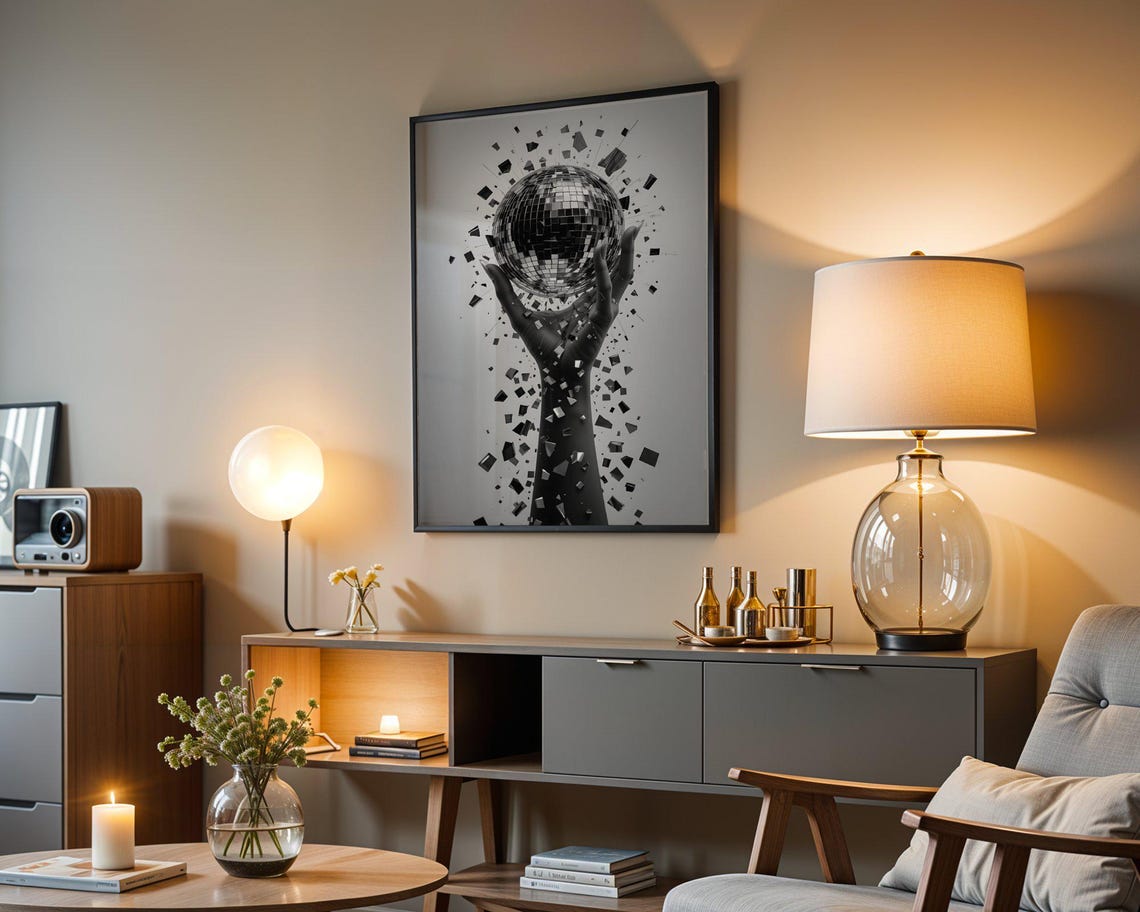 Abstract Hand Holding Exploding Mirror Ball Wall Art Modern Art Print Geometric Design Decor Unique Wall Decor - Image 3