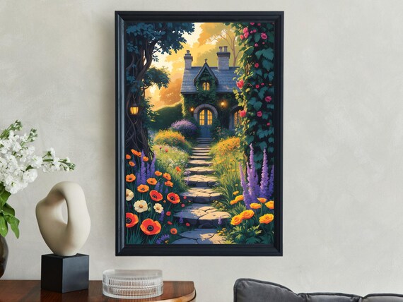Ivy Covered Stone Cottage At The End Of A Wildflower Garden Path Poster