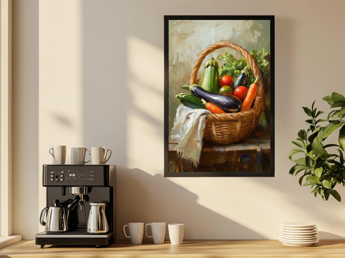 Rustic Vegetable Basket Wall Art Farmhouse Kitchen Decor Countryside Still Life Vintage Produce Artwork Print Home Wall Accent - Image 2