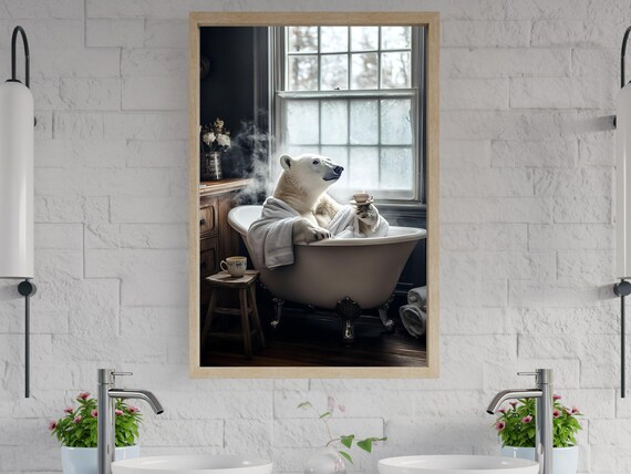 Polar Bear Relaxing in a Clawfoot Bathtub with a Cup of Tea Poster