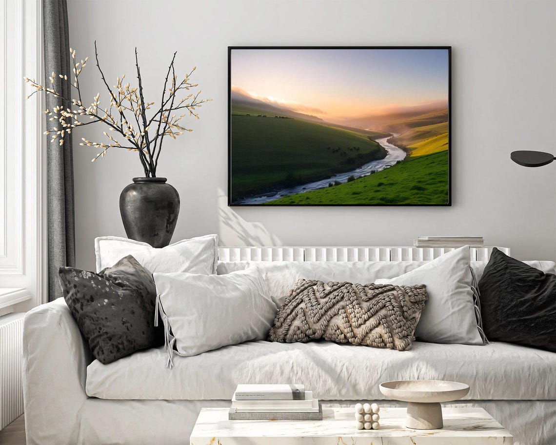 Serene Landscape Wall Art Misty Morning River Scene Nature Photography Print Calm Rolling Hills Decor Peaceful Scenery Artwork - Image 4