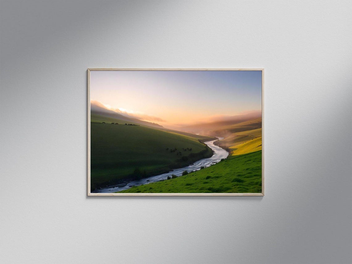 Misty River Valley At Sunrise Over Rolling Hills Nature Poster