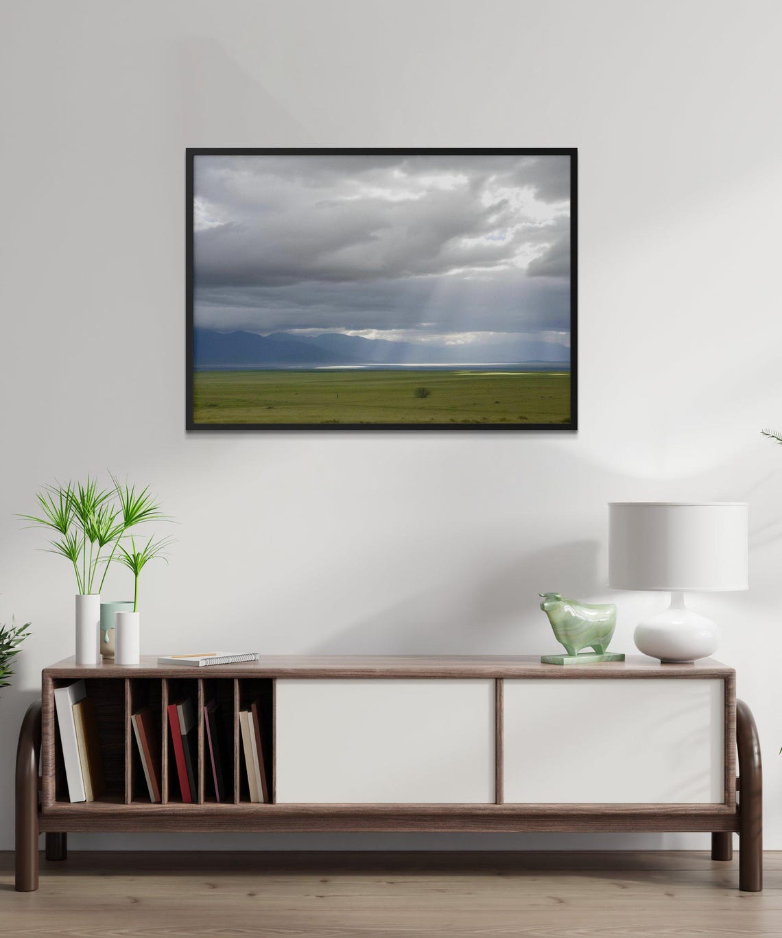 Serene Mountain Landscape Print Scenic Nature Photography Wall Art Tranquil Clouds And Field Decor Calm Horizon Artwork Poster - Image 3