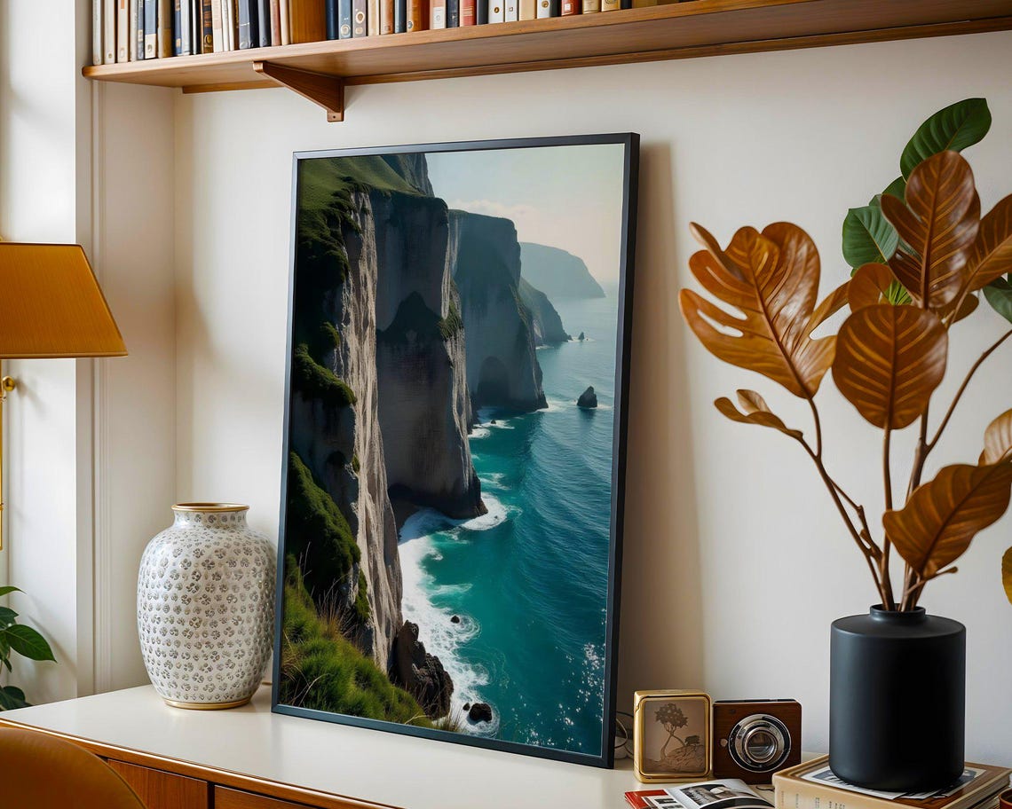 White Chalk Cliffs Coastline Above Turquoise Sea Water Poster - Image 3