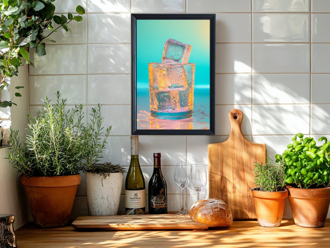 Stacked Ice Cubes at Sunset Refreshing Modern Drink Art Poster - Image 2