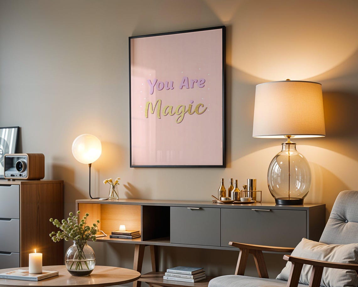 You Are Magic Pink Gold Glitter Script Typography Quote Poster - Image 3