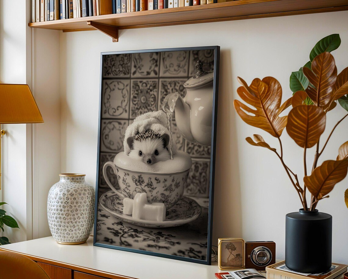 Hedgehog Bathing in a Victorian Teacup While Tea Is Being Poured Poster - Image 4