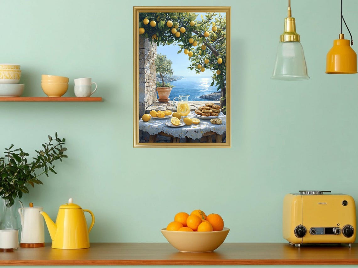 Lemon Grove Coastal Terrace Mediterranean Seaside Kitchen Poster - Image 3