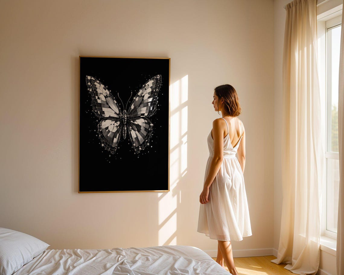 Butterfly Wall Art Monochrome Butterfly Art Black And White Butterfly Print Sparkling Butterfly Decor Nature Inspired Art - Image 5