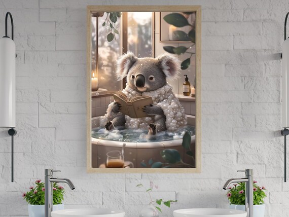Koala Reading a Book While Relaxing in a Cozy Bubble Bath Poster