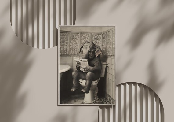 Elephant Reading the Newspaper While Sitting on the Toilet Poster