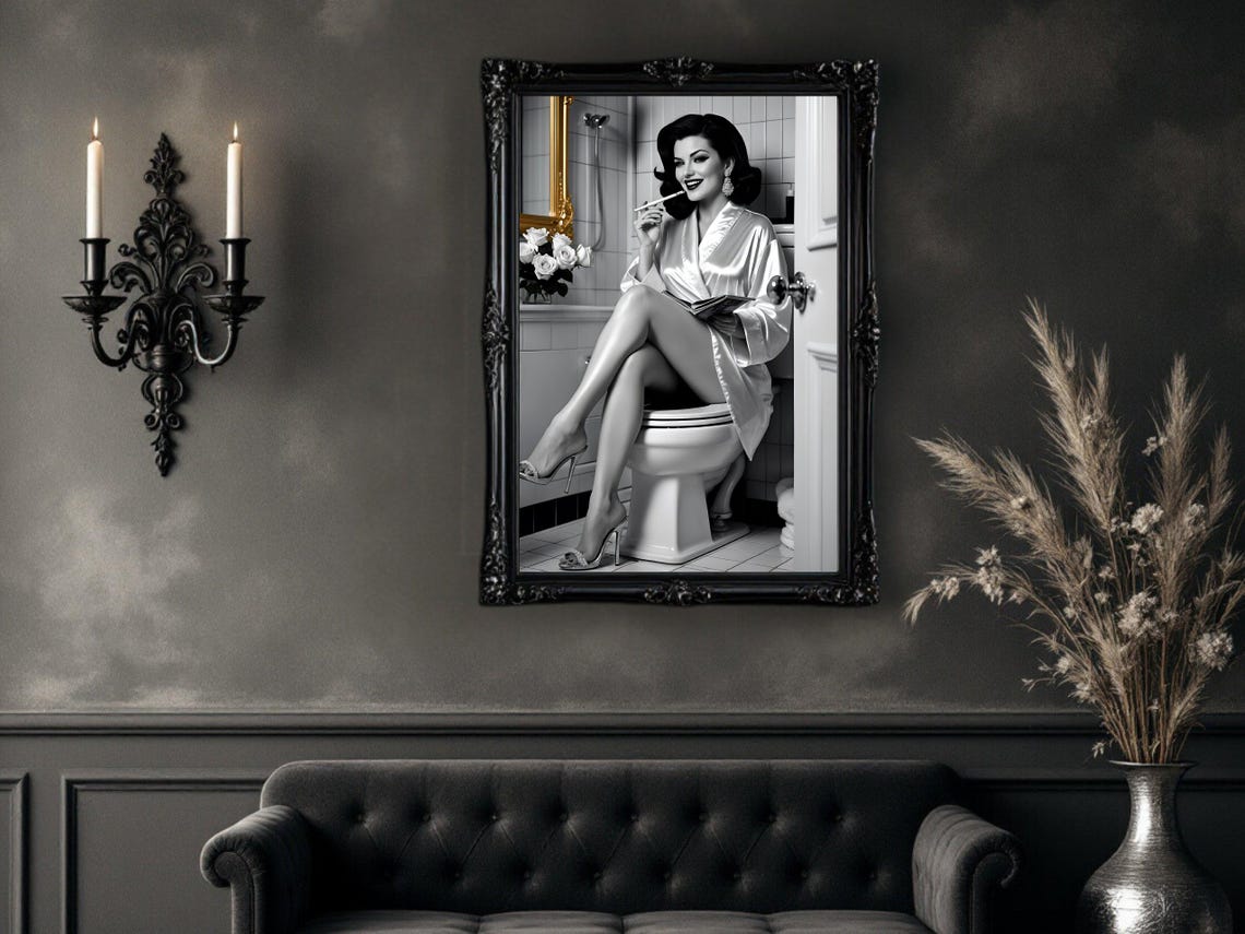 Smiling Pin Up Woman Reading A Magazine In A Satin Robe Poster - Image 4