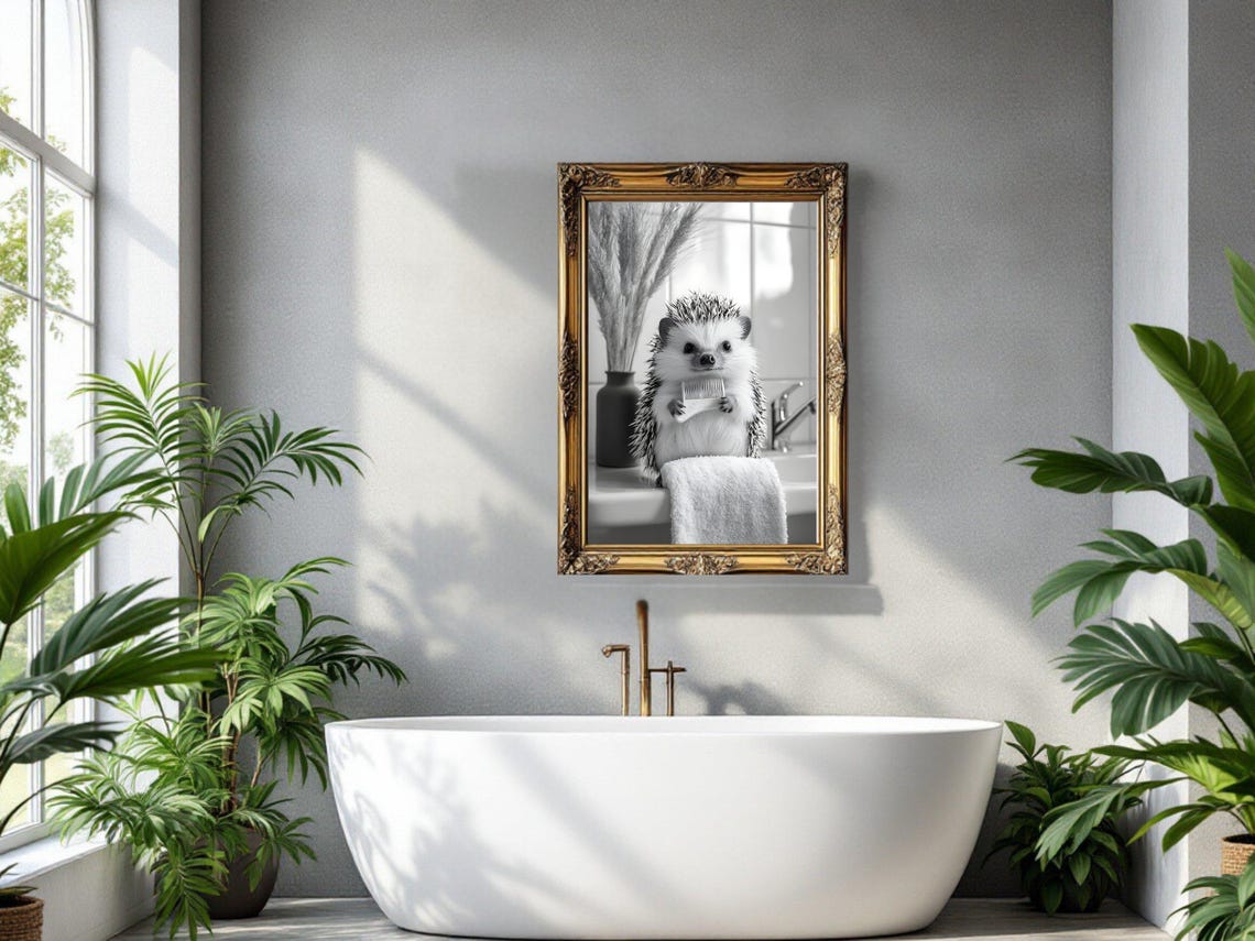 Hedgehog Holding a Comb While Perched on a Bathroom Sink Poster - Image 3