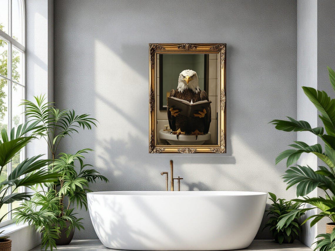 Bald Eagle Reading Book While Sitting On Toilet Animal Poster - Image 3