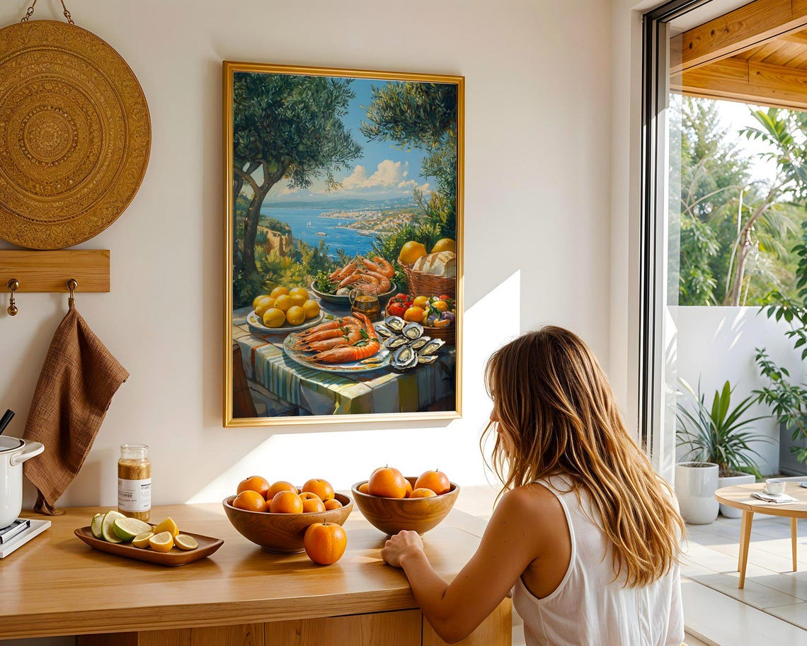 Mediterranean Coastal Seafood Feast Overlooking the Bay Dining Poster - Image 5