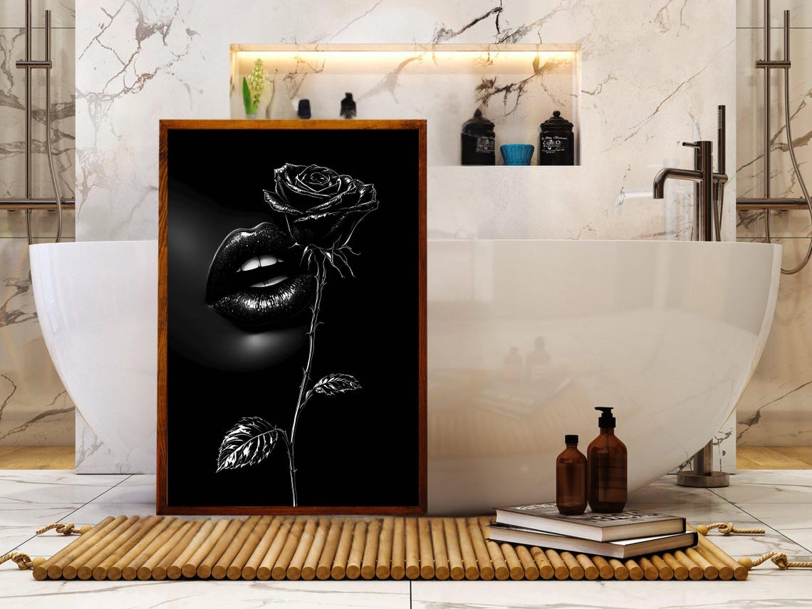 Black Rose And Glossy Dark Lips Gothic Floral Beauty Allure Poster - Image 4