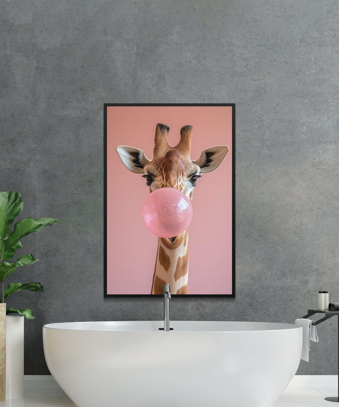 Giraffe Blowing Giant Pink Bubblegum Bubble Funny Safari Poster - Image 4