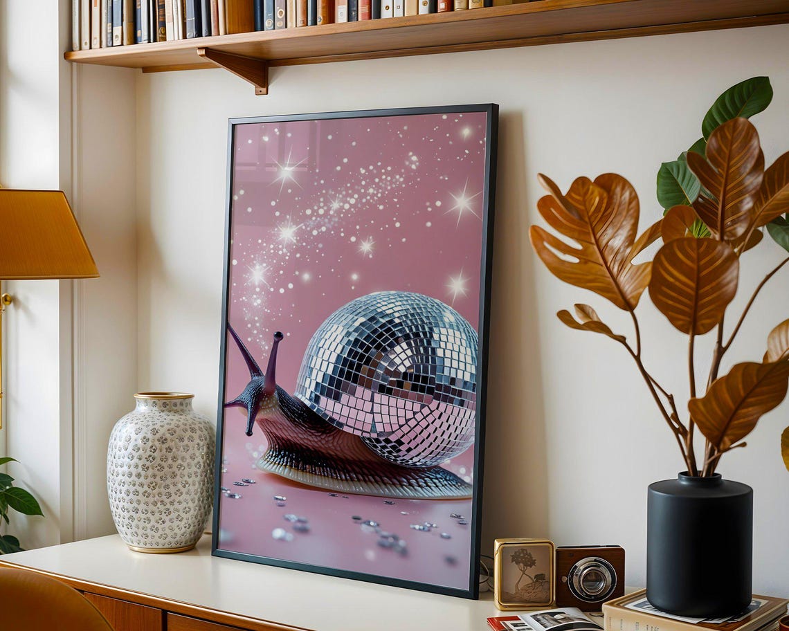 Snail With Disco Ball Shell Sparkling Pink Quirky Animal Poster - Image 5