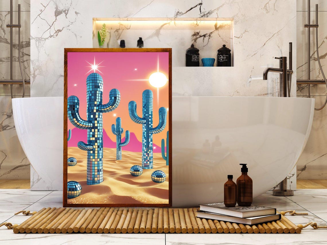 Disco Tile Saguaro Cacti Desert Sunset Sparkling Western Poster - Image 2