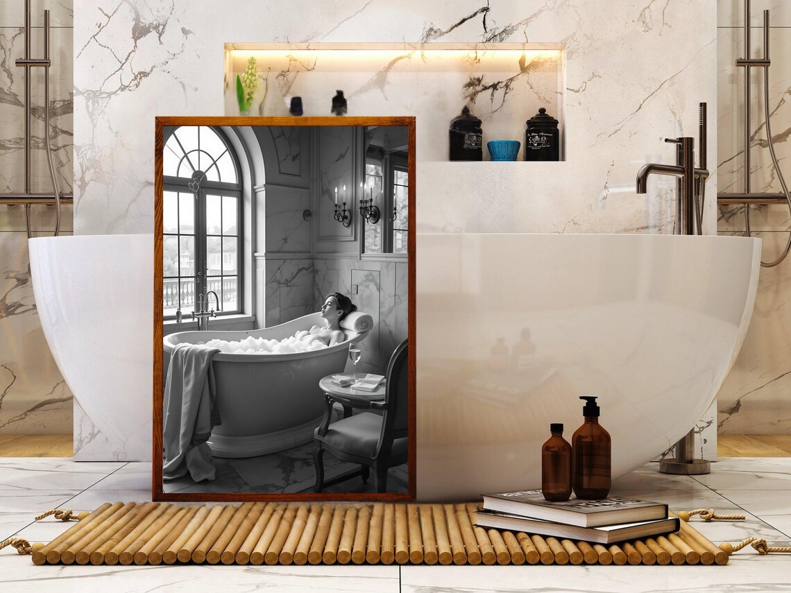 Relaxing Bath Time, Serene Bathroom Decor Art Print - Image 4
